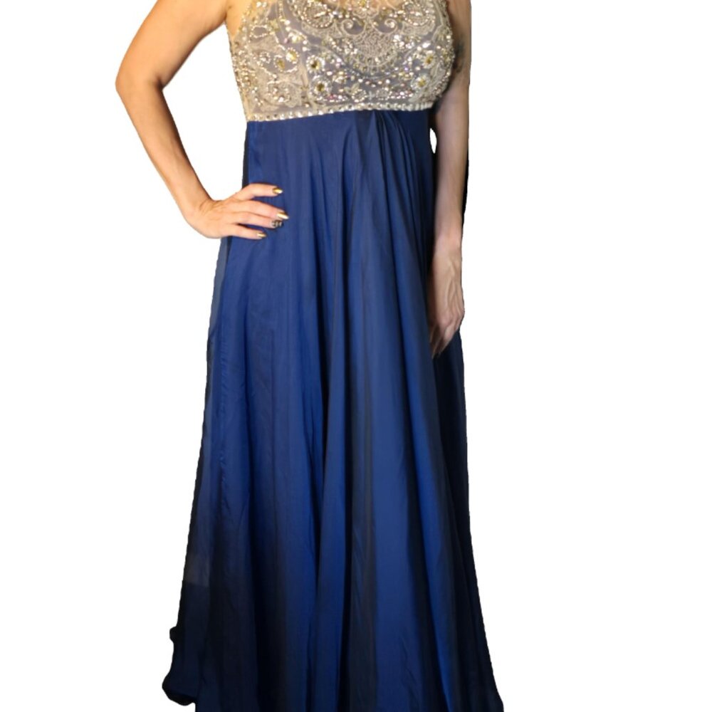 Navy Embellished Empire Waist Gown